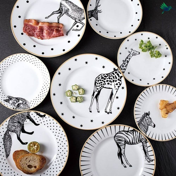 Jungle Teller Schwarz Weiß Dschungelmotiv - Dschungel-Deko.de