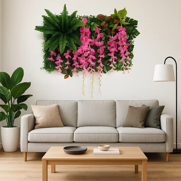 Pflanzenbild mit Rosa Blumen Dschungel-Deko.de