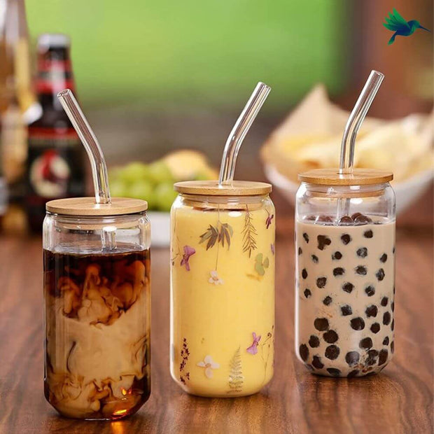 Trinkglas Mit Deckel Und Strohhalm Aus Klarglas - Dschungel-Deko.de