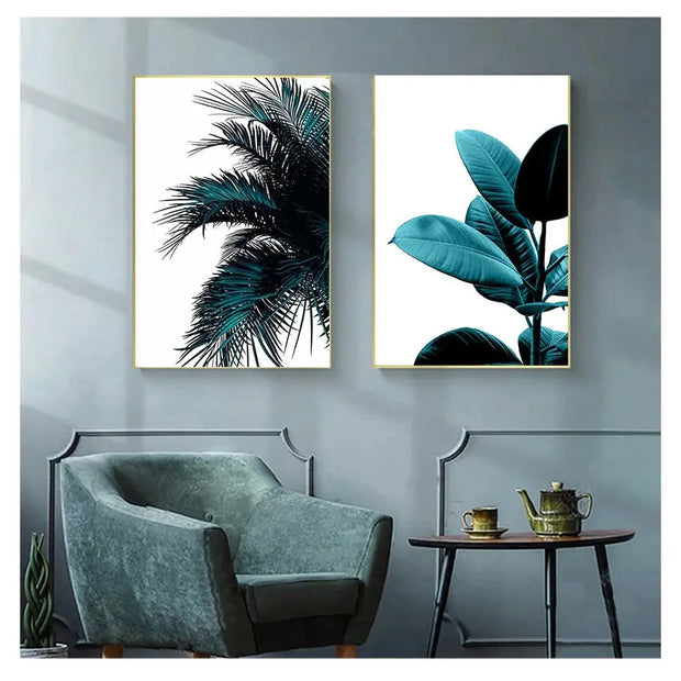 Blaue Palmenblatt-Kunstdrucke Dschungel-Deko.de