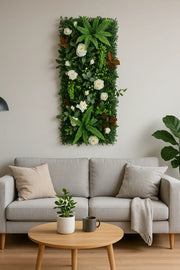 Künstliche grün-weiße Pflanzenwand Dschungel-Deko.de