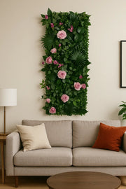 Künstliche grün-rosa Pflanzenwand Dschungel-Deko.de