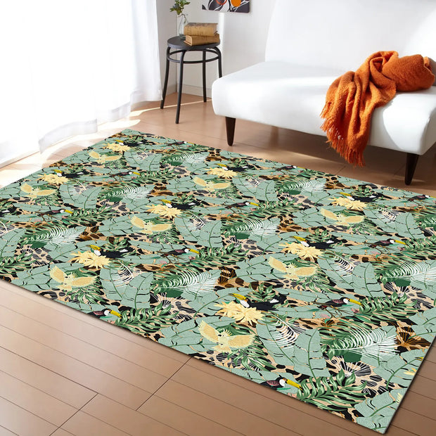 Dschungel Teppich Mit Papagei Und Blattwerk Motiv - Dschungel-Deko.de