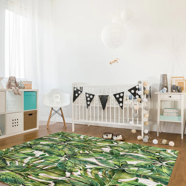 Dschungel Teppich Mit Tropischen Pflanzenmotiv - Dschungel-Deko.de