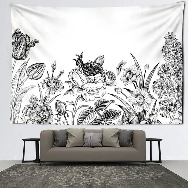 Schwarz-Weiß-Blumentapete Dschungel-Deko.de