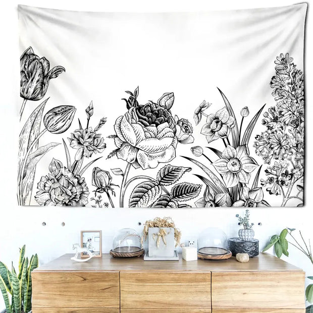 Schwarz-Weiß-Blumentapete Dschungel-Deko.de