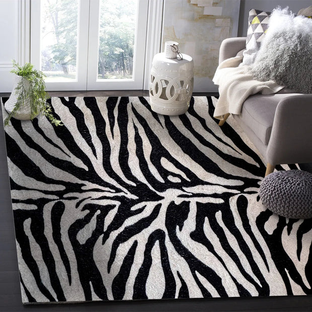 Zebra Teppich Exotisch - Tiermotiv Dschungeloptik - Dschungel-Deko.de