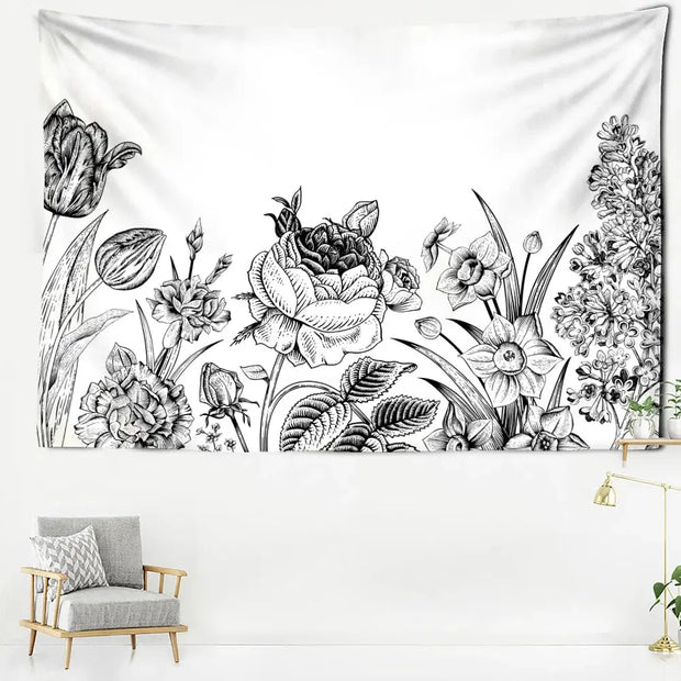 Schwarz-Weiß-Blumentapete Dschungel-Deko.de