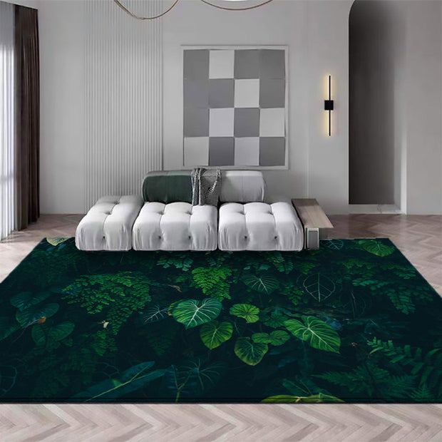 Dschungel Teppich Tiefgrün Mit Blattmotiv - Dschungel-Deko.de