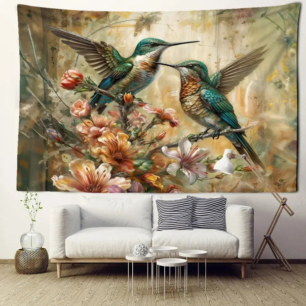 Vintage Kolibri Wandteppich Dschungel-Deko.de