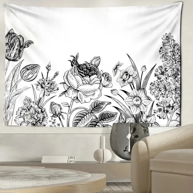 Schwarz-Weiß-Blumentapete Dschungel-Deko.de