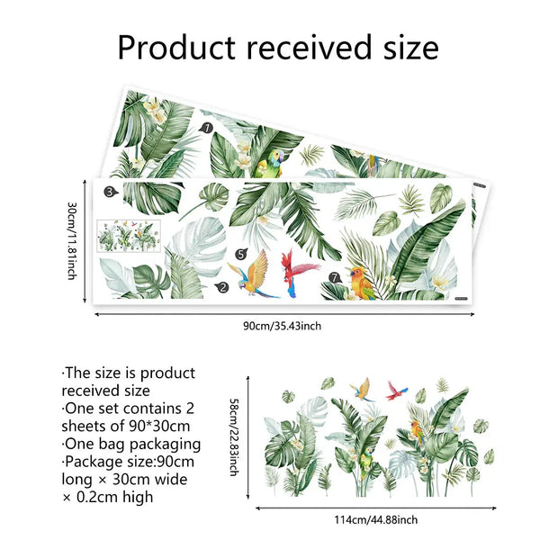 Tropische Blätter und Papagei Aufkleber Dschungel-Deko.de