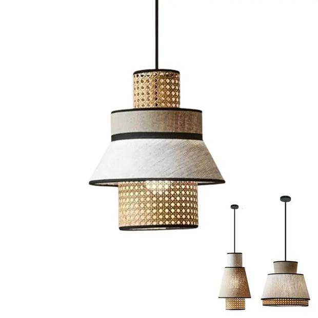 Rattan- und Stoffpendelleuchte Dschungel-Deko.de