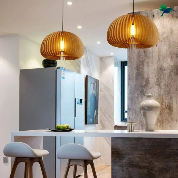 Hängelampe aus Holz Dschungel-Deko.de