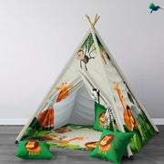 Tipi Zelt Kinderzimmer Mit Dschungel Tiermotiven - Dschungel-Deko.de