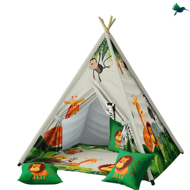 Tipi Zelt Kinderzimmer Mit Dschungel Tiermotiven - Dschungel-Deko.de