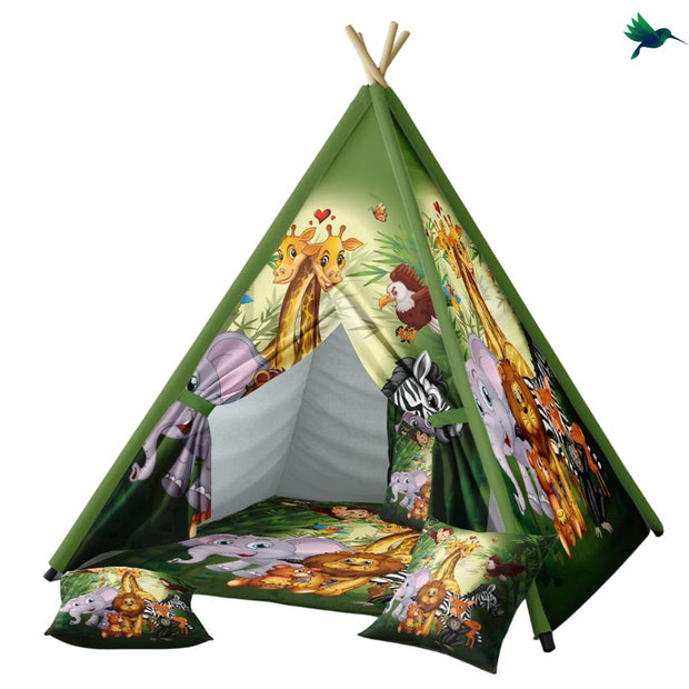 Kinder Tipi Zelt Mit Exotischem Dschungelmotiv - Dschungel-Deko.de