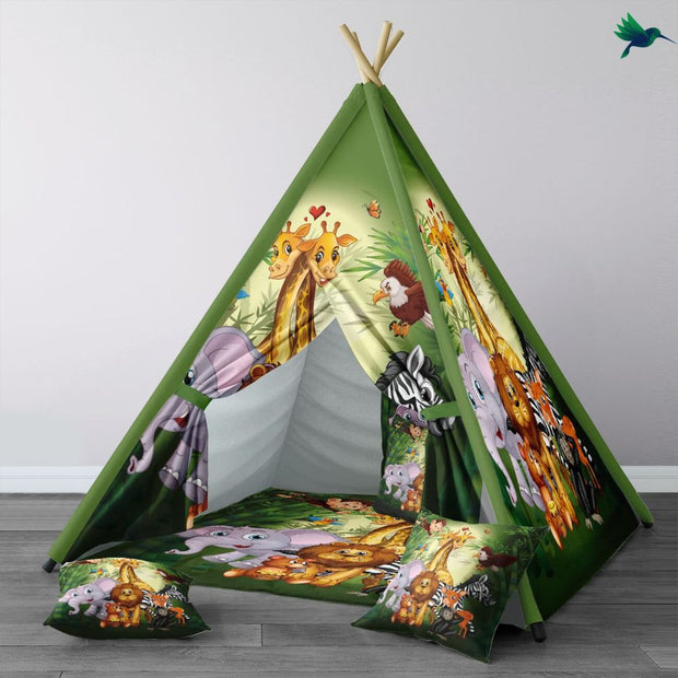 Kinder Tipi Zelt Mit Exotischem Dschungelmotiv - Dschungel-Deko.de