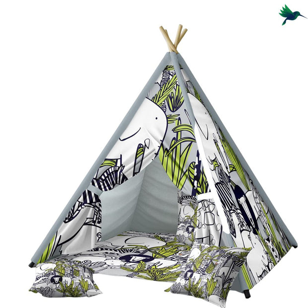 Dschungel Tiermotiv Kindertipi Zelt Aus Stoff - Dschungel-Deko.de