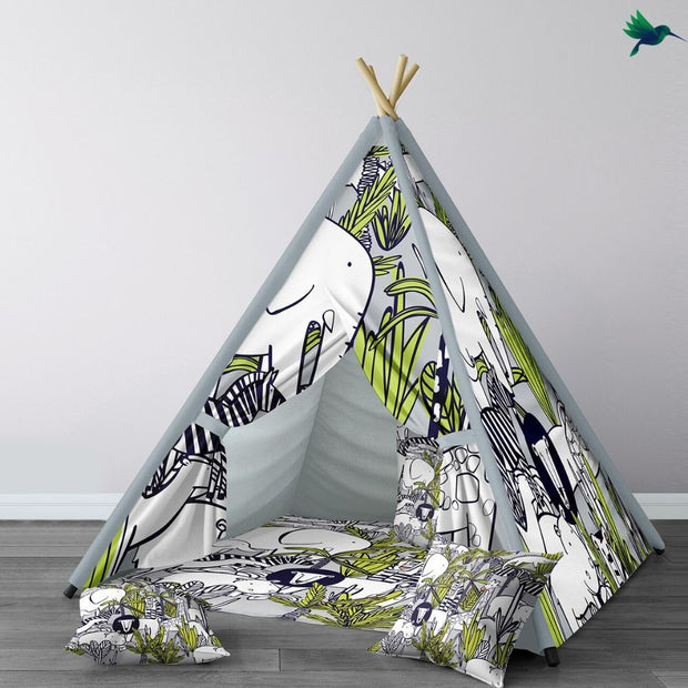 Dschungel Tiermotiv Kindertipi Zelt Aus Stoff - Dschungel-Deko.de