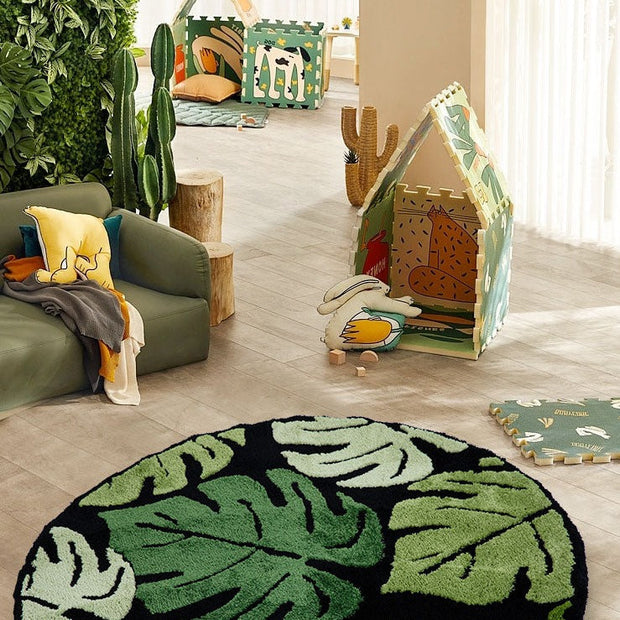 Runder Dschungel Teppich Exotisches Motiv - Dschungel-Deko.de